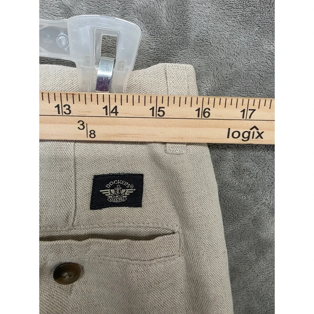 Dockers Mens Pleated Linen Relaxed Fit Wrinkle Free Khaki Pants Beige 30x26.5